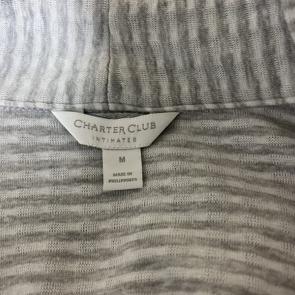 Charter Club Robe Womens‎ Medium Gray Knit Dot Stripe Tie Wrap Pockets Cozy - Picture 10 of 15
